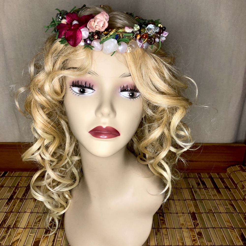Boho Floral Beaded Halo